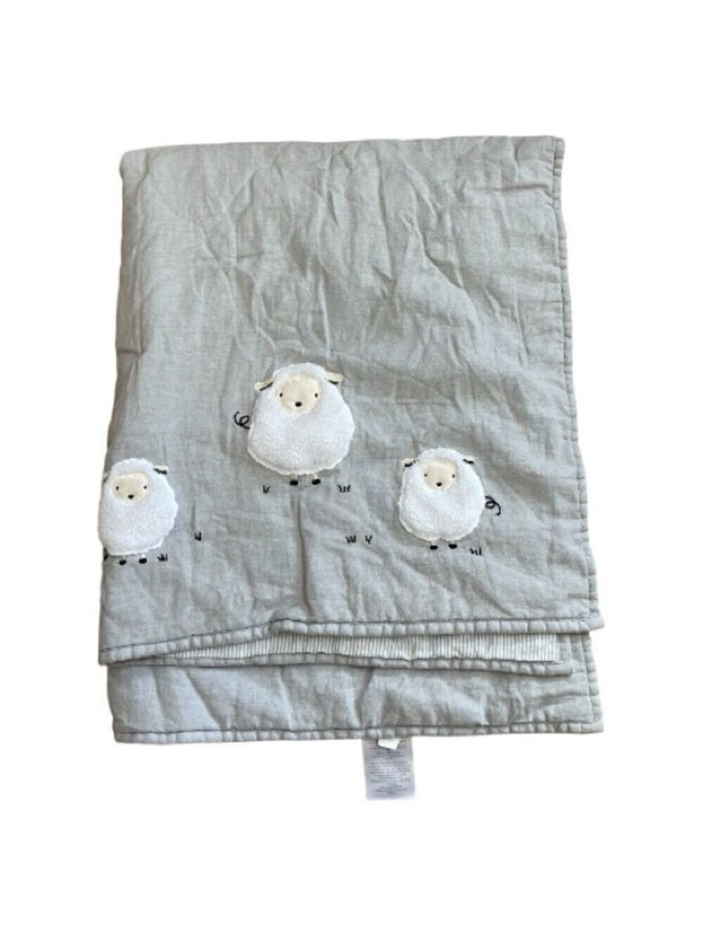 Lambs & Ivy Signature Baby crib blanket grey stripes lambs embroidery linen